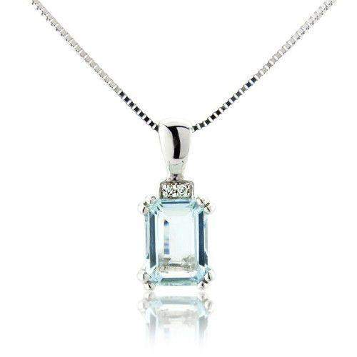 9ct White Gold Aquamarine &amp; Diamonds Pendant - MM6122WDAQ-Ogham Jewellery
