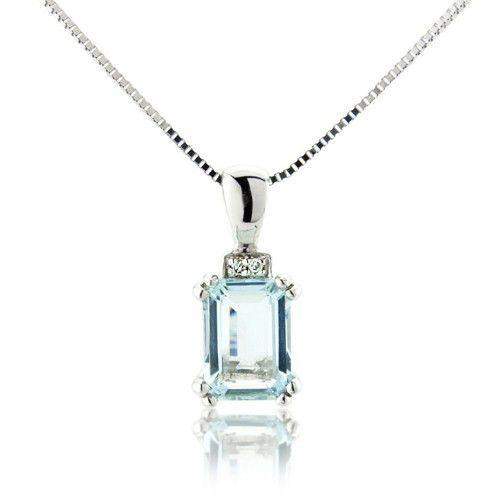 9ct White Gold Aquamarine & Diamonds Pendant - MM6122WDAQ-Ogham Jewellery