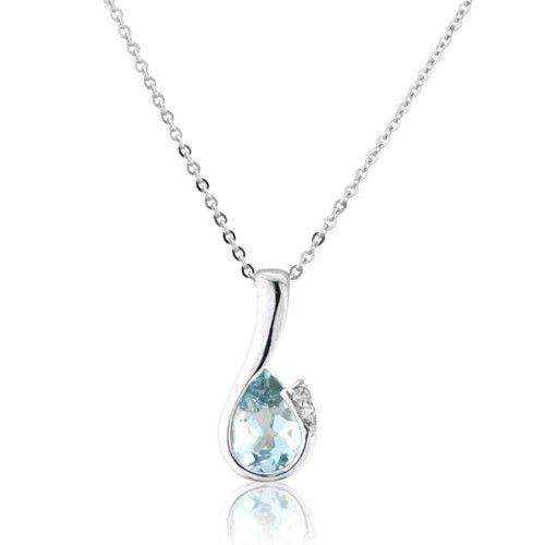 9ct White Gold Aquamarine Pendant on Chain - MMCH038-6WDAQ-Ogham Jewellery