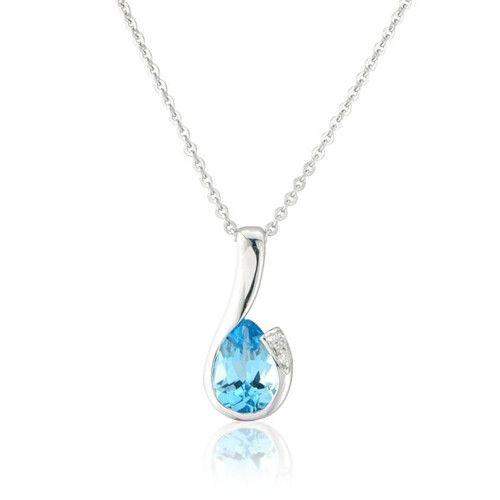 9ct White Gold Blue Topaz Pendant on Chain MMCH038-6WDBT-Ogham Jewellery