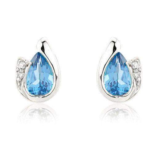 9ct White Gold Blue Topaz Stud Earrings - MMCH038-7WDBT-Ogham Jewellery
