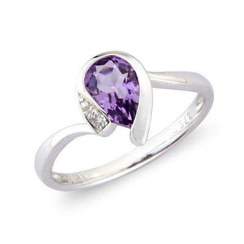 9ct White Gold Diamond and Amethyst Ring - MMCH038-1WDAM-Ogham Jewellery