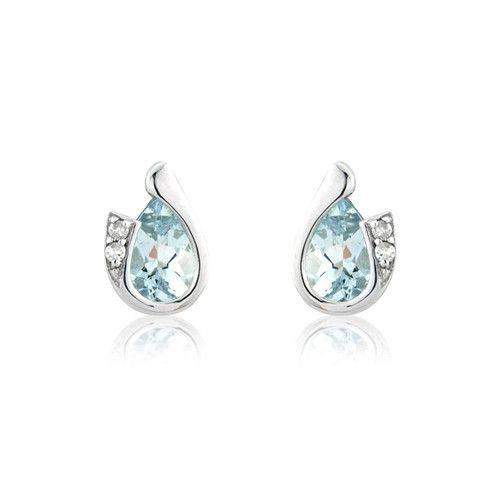 9ct White Gold Diamond and Aquamarine Earrings - MMCH038-7WDAQ-Ogham Jewellery