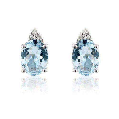 9ct White Gold Diamond and Aquamarine Stud Earrings - MM7H66WDAQ-Ogham Jewellery