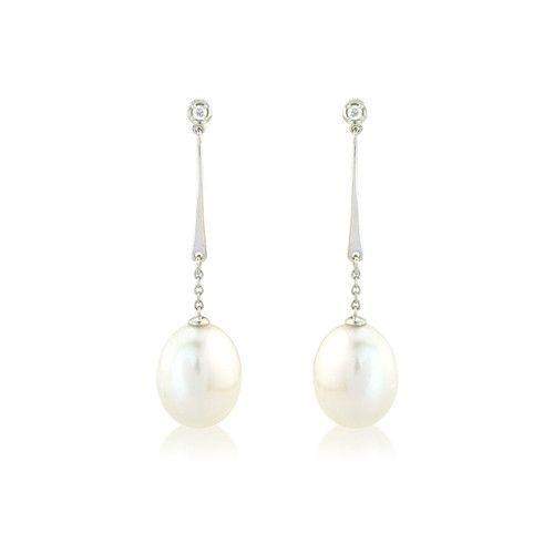 9ct White Gold Diamond and Pearl Earrings - MM8F30WDCP-Ogham Jewellery