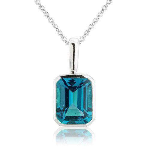 9ct White Gold Octagon London Blue Topaz Pendant MMCH060-6WLBT-Ogham Jewellery