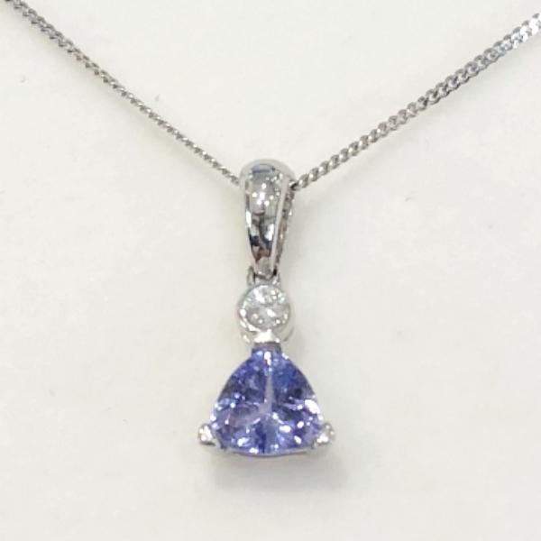 9ct White Gold Tanzanite and Diamond Pendant - 6102WTD-Ogham Jewellery