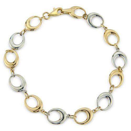 9ct White & Yellow Gold Oval Links Bracelet - MM2U27-7-Ogham Jewellery