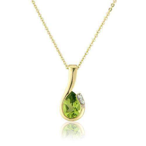 9ct Yellow Gold Diamond and Pear Peridot Pendant on Chain MMCH038-6YDPER-Ogham Jewellery