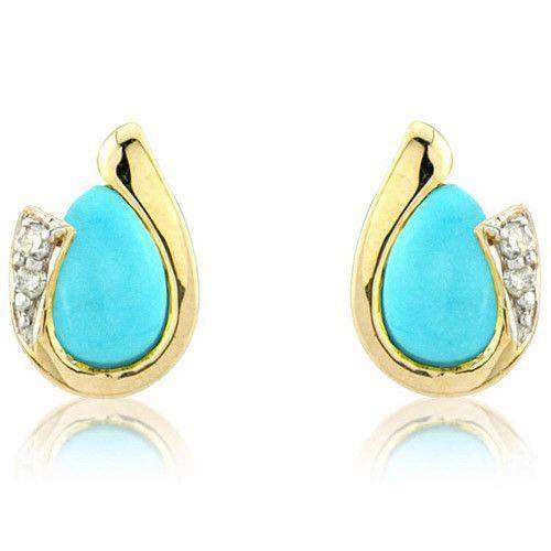 9ct Yellow Gold Turquoise Diamond Earrings MM7YDTQ Ogham