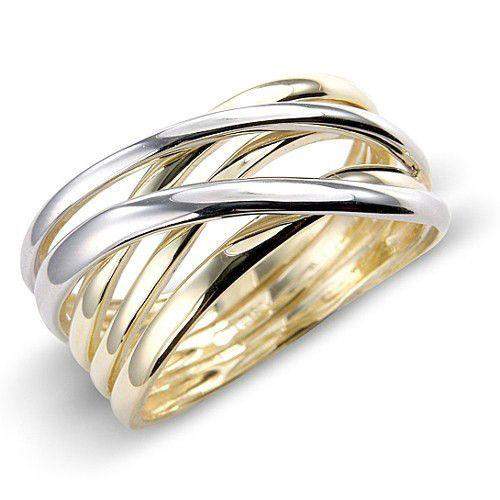 9ct Yellow & White Gold Crossover Ring -MM1T21Q-Ogham Jewellery