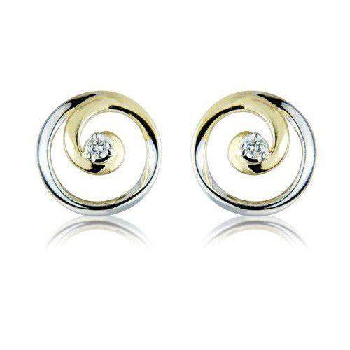 9ct Yellow &amp; White Gold &amp; Diamond Designer Earrings - MM7X97D-Ogham Jewellery