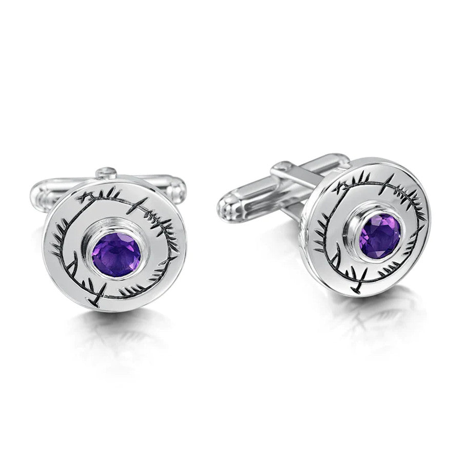Ogham Silver and Amethyst Cufflinks - FCL99 Sheila Fleet