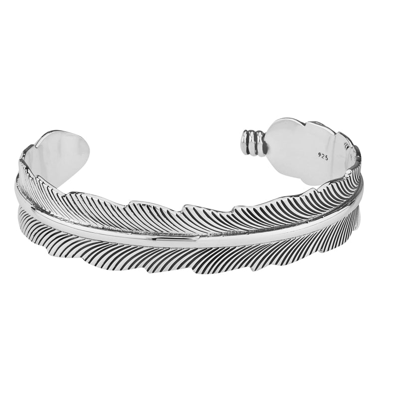 Wraparound Feather Sterling Silver Bangle - BT1886