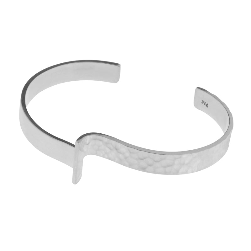 Sterling Silver Curved Textured Bangle - BT2126