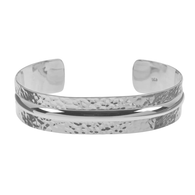Sterling Silver Polished and Textured Bangle - BT2155