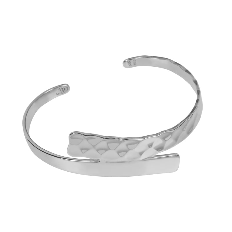 Contemporary Sterling Silver Polished and Textured Bangle - BT2163