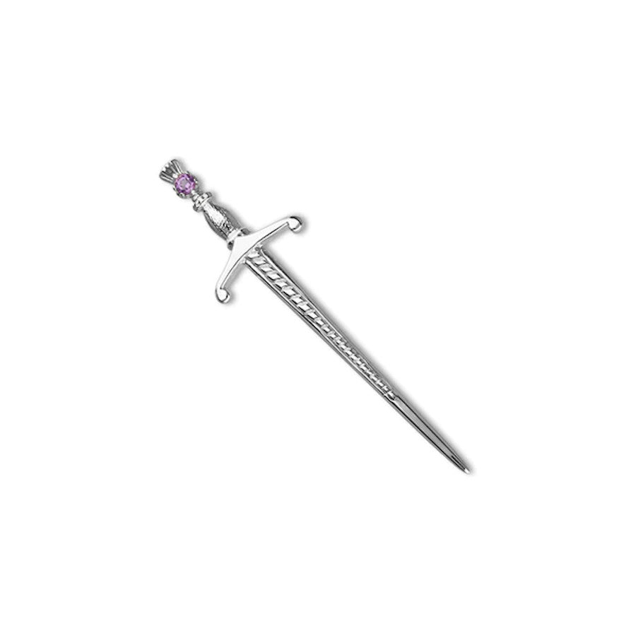 Sterling Silver and Amethyst Thistle Kiltpin - CB42 Ortak