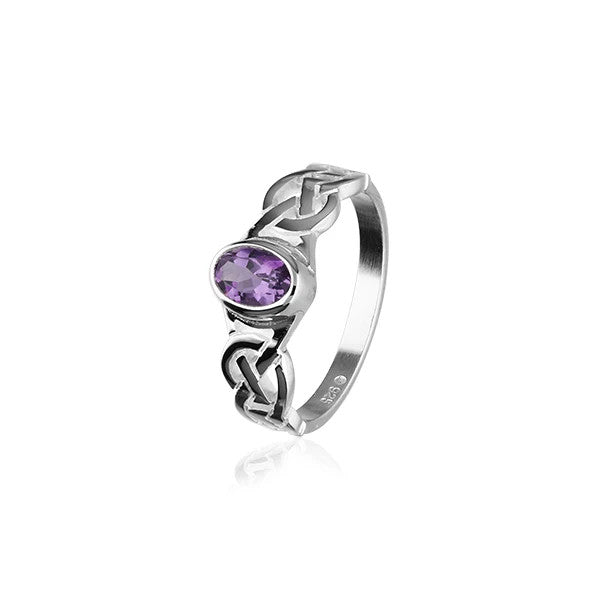 Celtic Knotwork Silver & Amethyst Ring - CR53