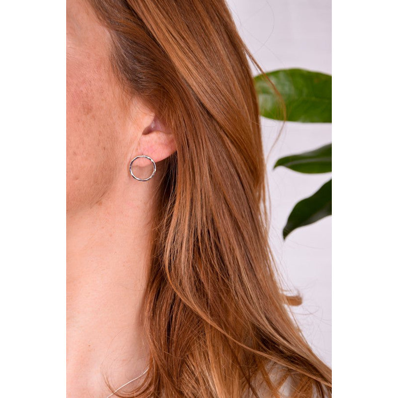 Outline Circle Sterling Silver Stud Earrings