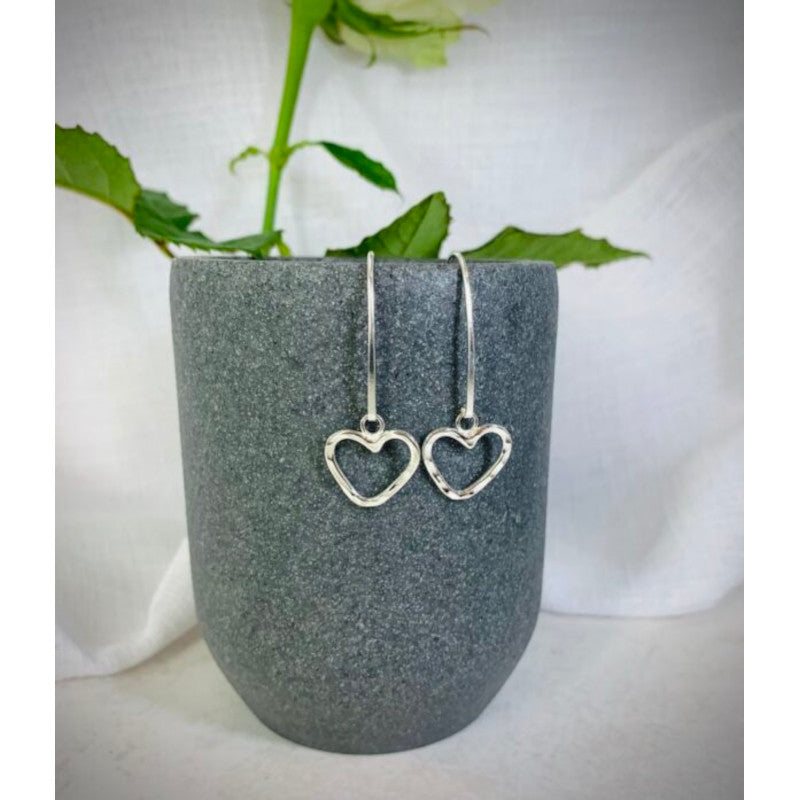 Outline Heart Sterling Silver Drop Earrings