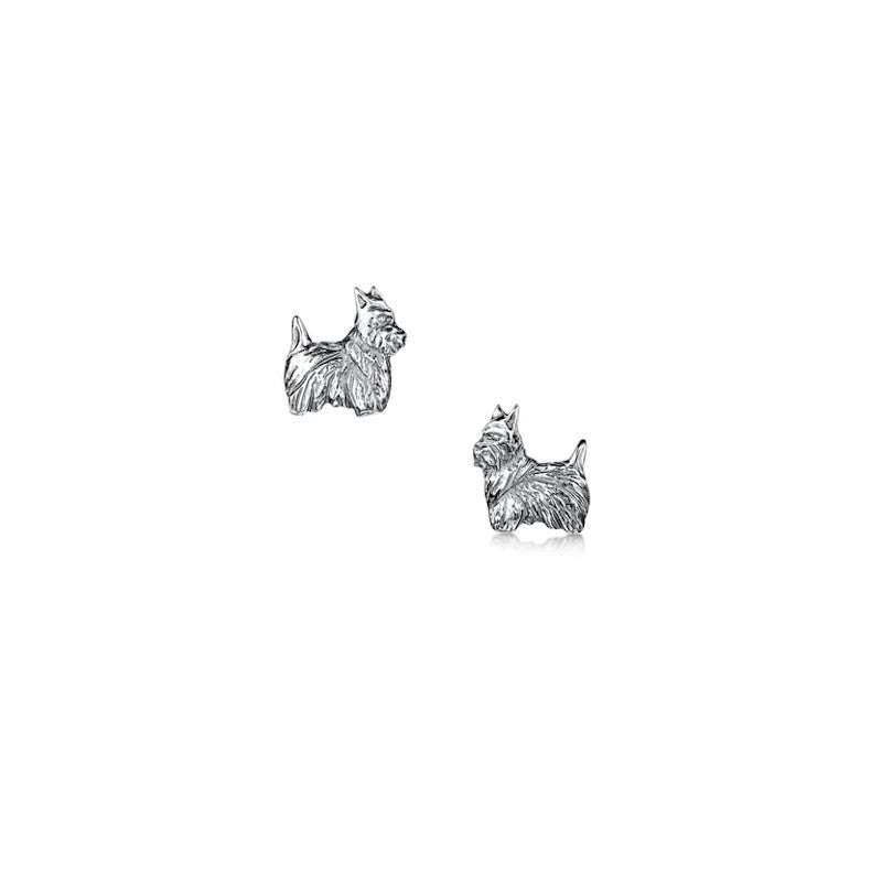 Scottie Dog Sterling Silver or 9ct Yellow Gold Stud Earrings - E281