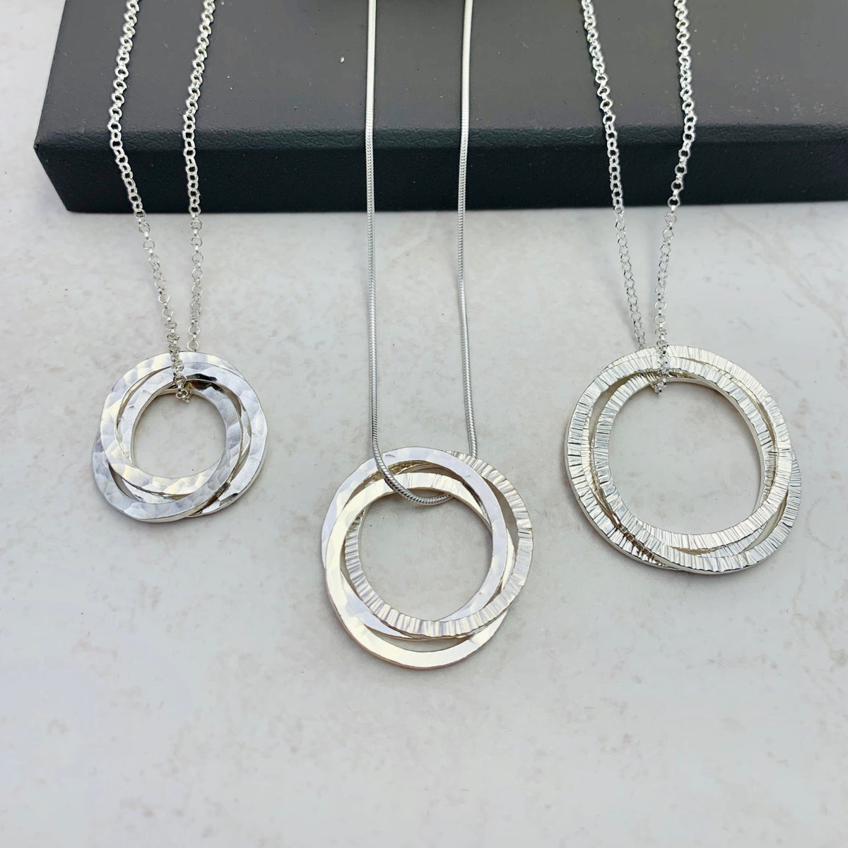 Family Rings Necklace - Medium Hammered Rings