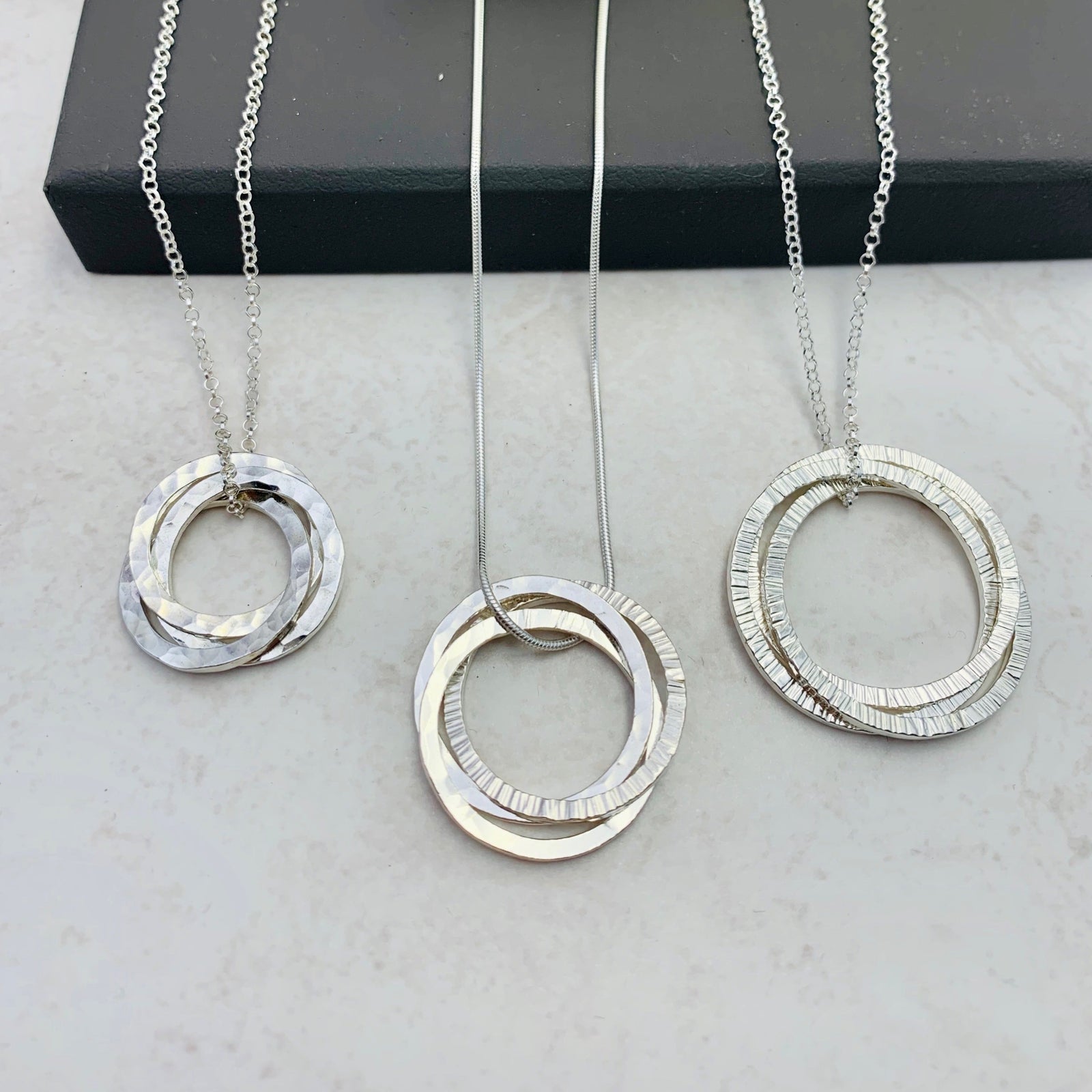 Family Rings Necklace - Medium Hammered Rings