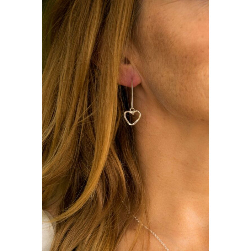 Outline Heart Sterling Silver Drop Earrings