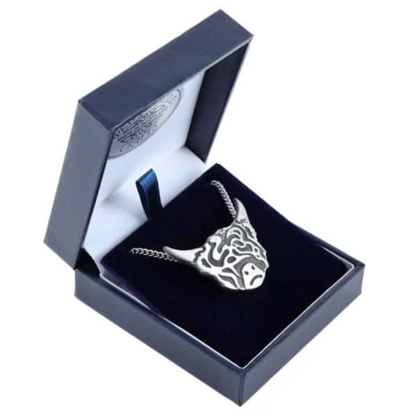 Pewter Highland Cow Pendant. Lp47b Pewtermill