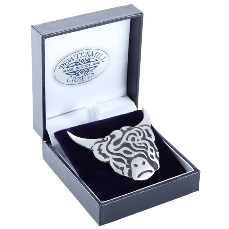 Oxidised Highland Cow Celtic Brooch47B