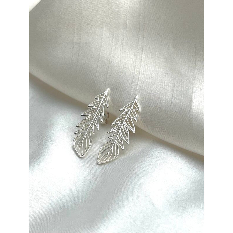 Outline Feather Sterling Silver Stud Earrings