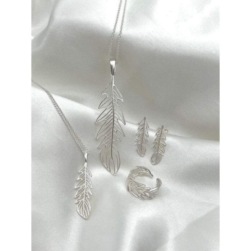 Outline Feather Sterling Silver Stud Earrings