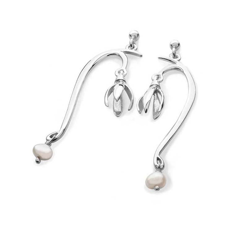 Sterling Silver Long Snowdrop Earrings - 13115