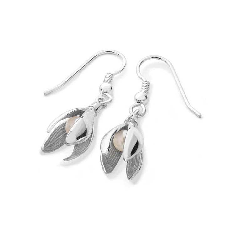Silver and Pearl Snowdrop Earrings 2cm - 13115-2
