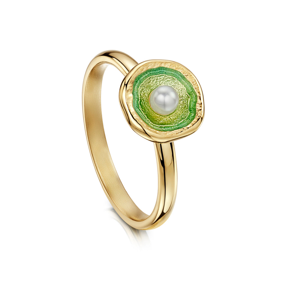 Lunar 18ct Yellow and Enamel Gold Ring With Pearl - ESR00249