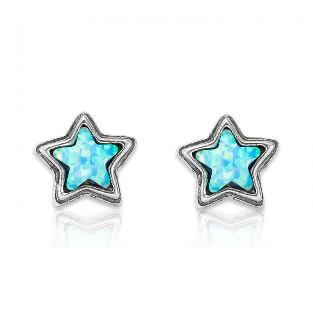 Shablool Designer Silver and Opal Star Stud Earrings - E00108
