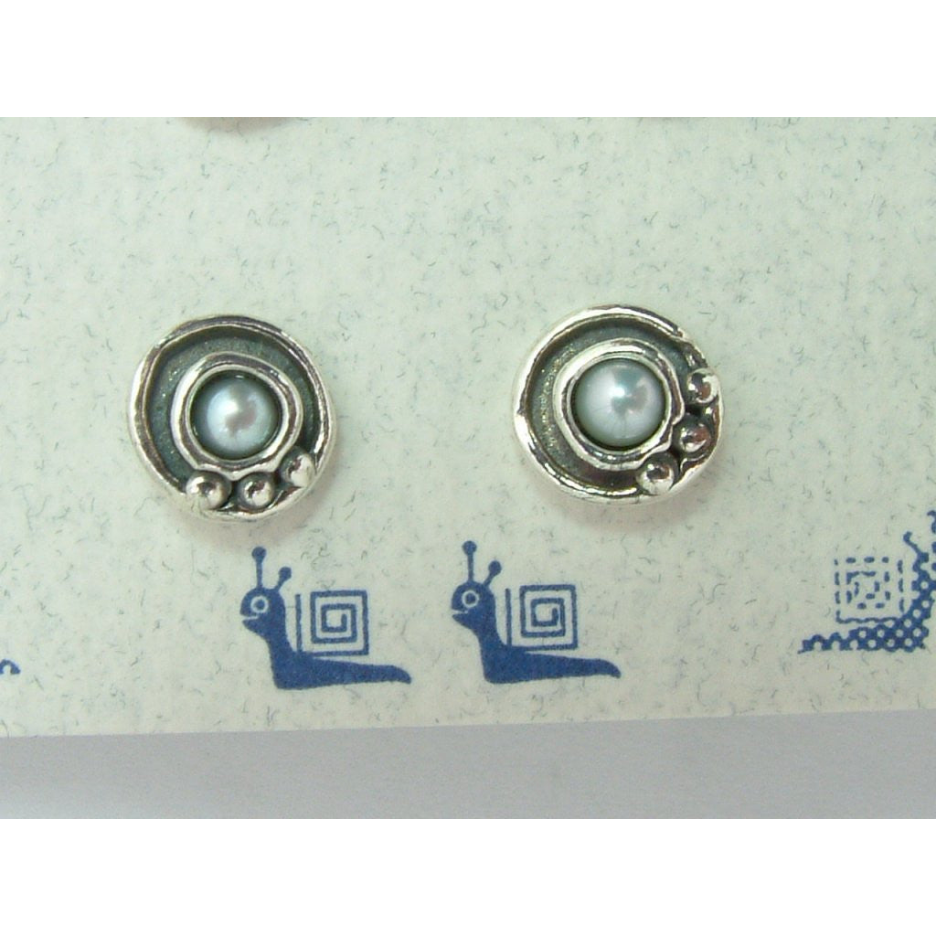 Shablool Designer Silver and Pearl Stud Earrings - E00686