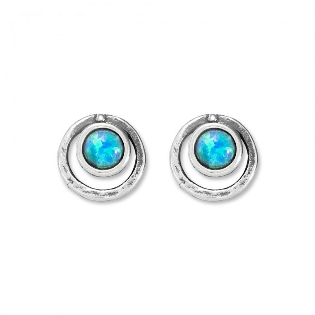 Shablool Small Designer Silver and Opal Earrings - E00748