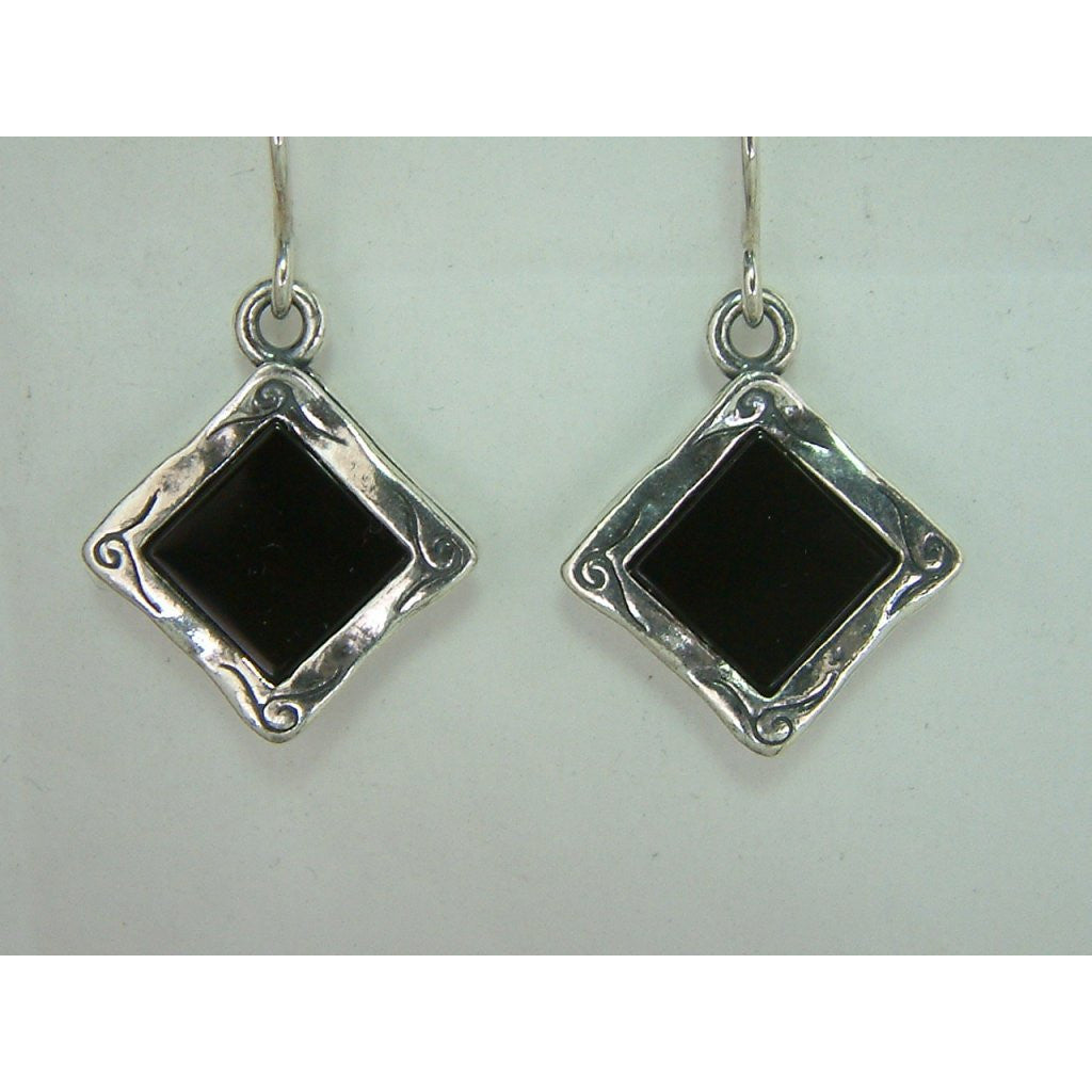 Shablool Designer Silver and Onyx Earrings - E01367