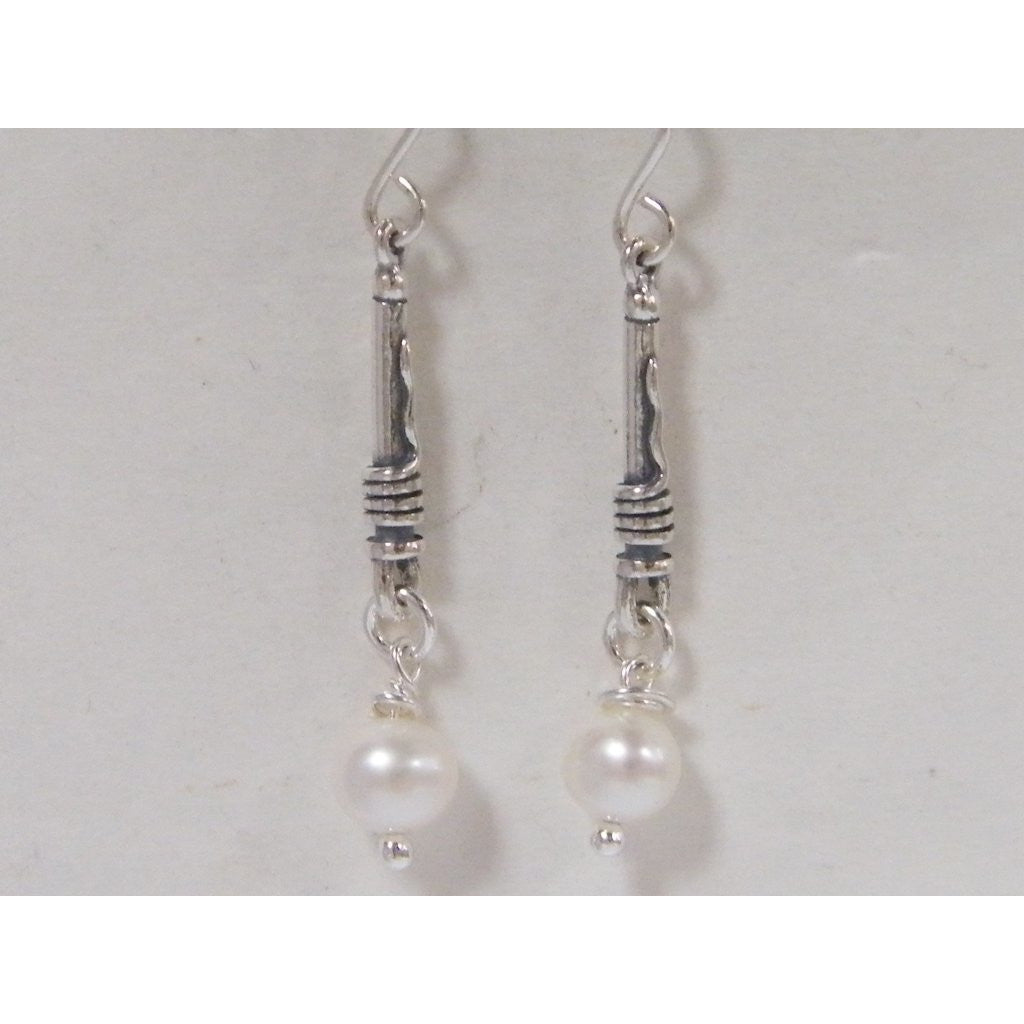 Shablool Designer Silver and Pearl Drop Earrings - E01925