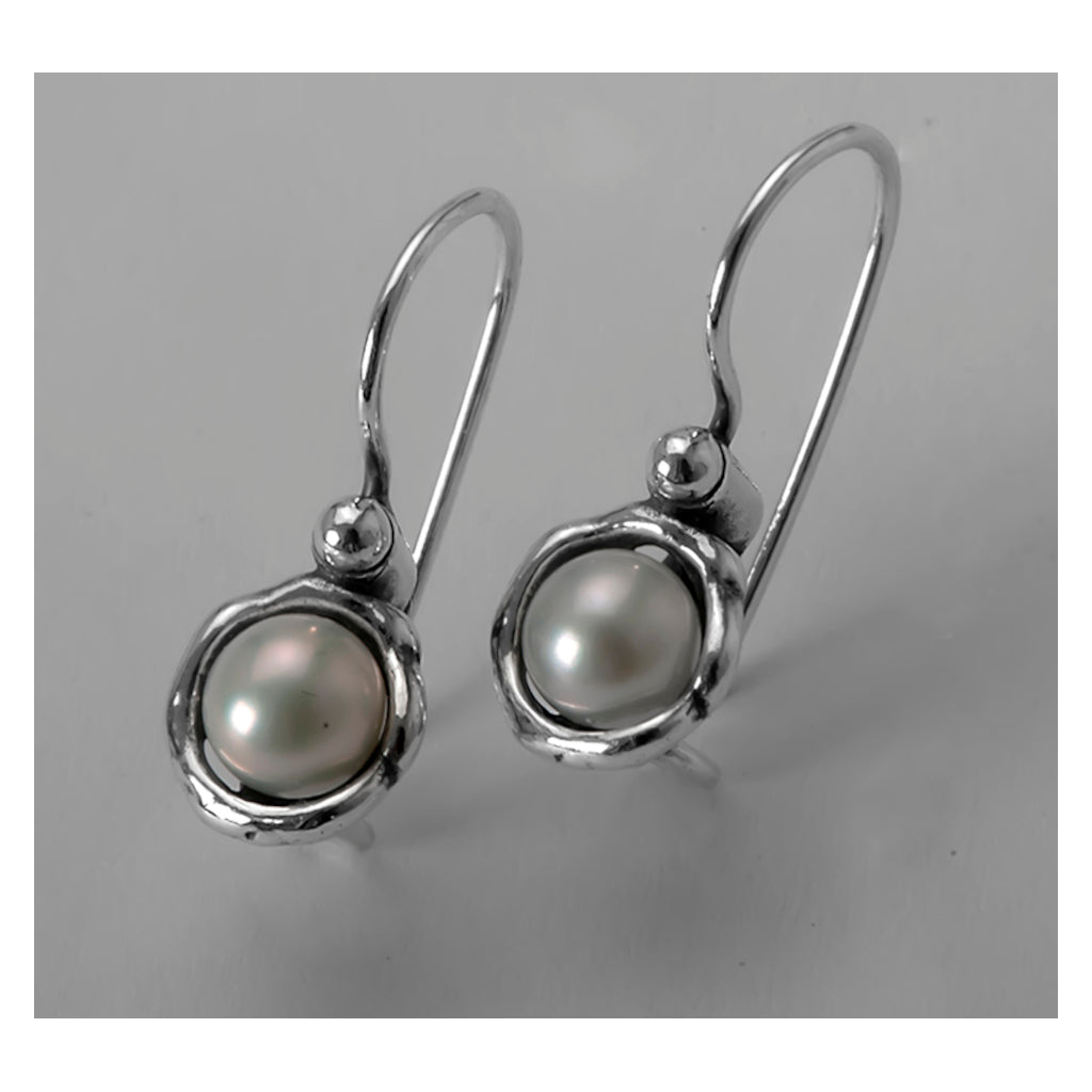 Shablool Designer Silver and Pearl Earrings - E02033