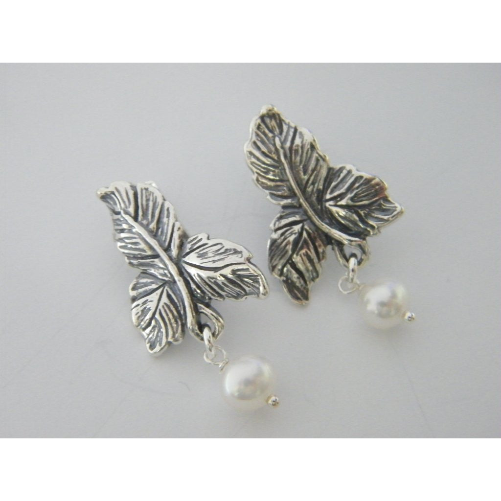 Shablool Designer Silver and Pearl Drop Earrings - E02528