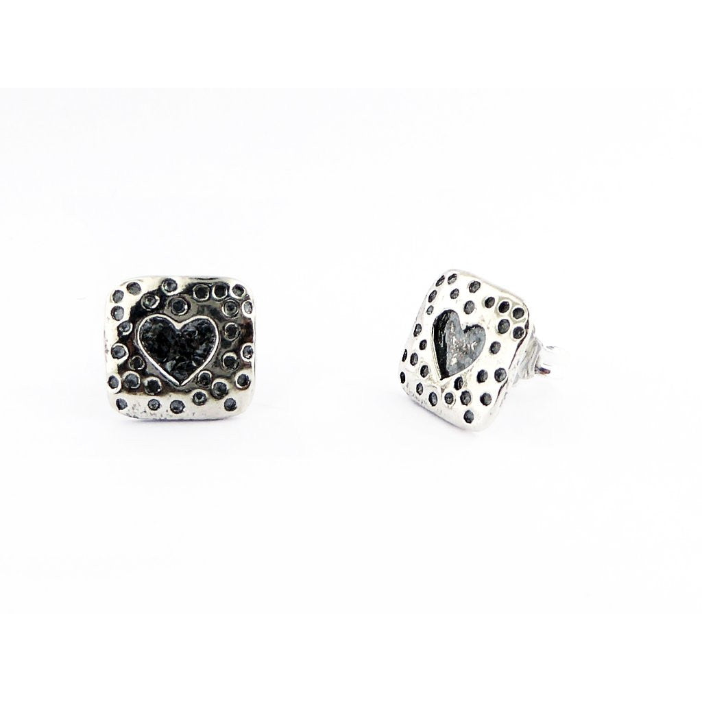 Shablool Designer Silver Heart Stud Earrings - E03391