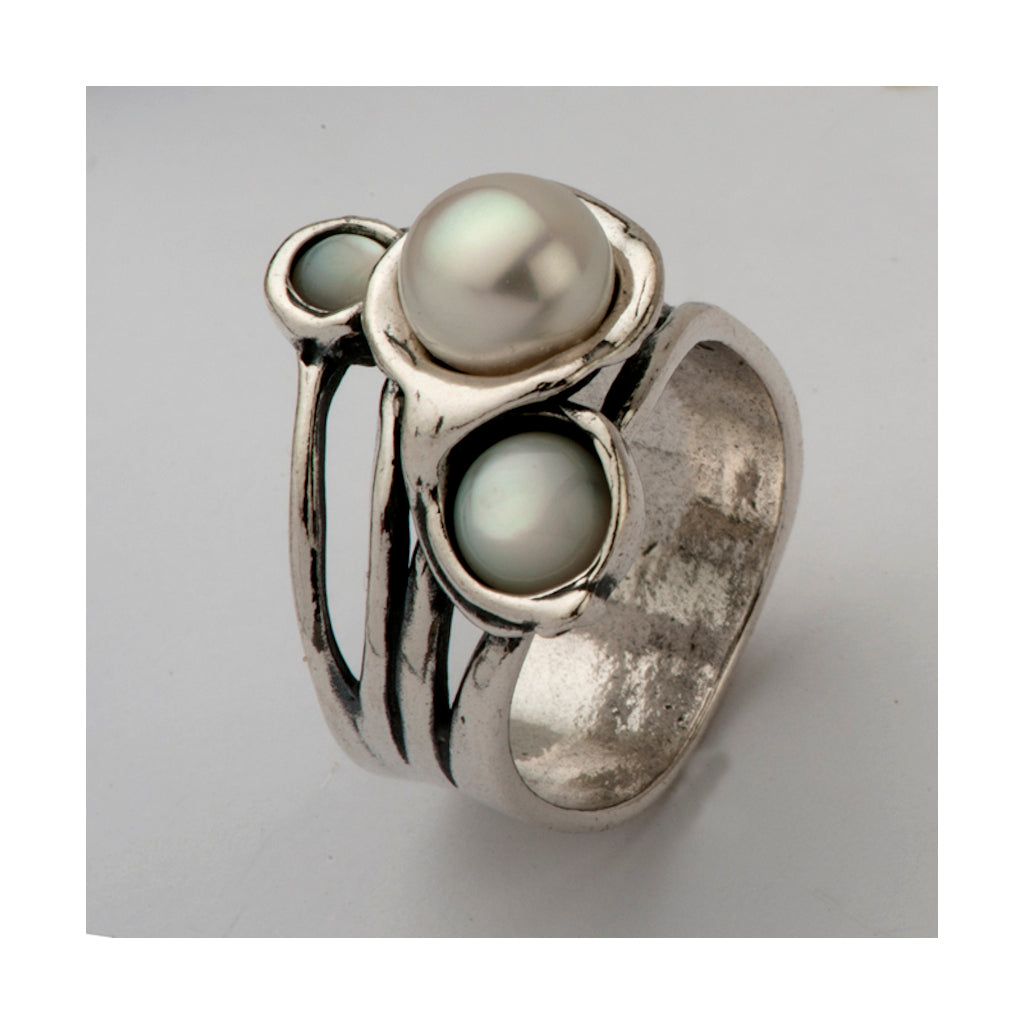 Shablool Designer Silver and Mother of Pearl Ring - R00883