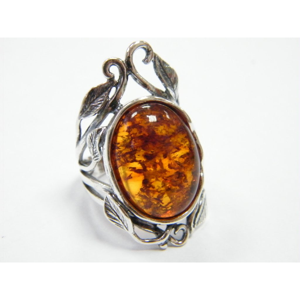 Shablool Designer Silver and Amber Ring - R020707