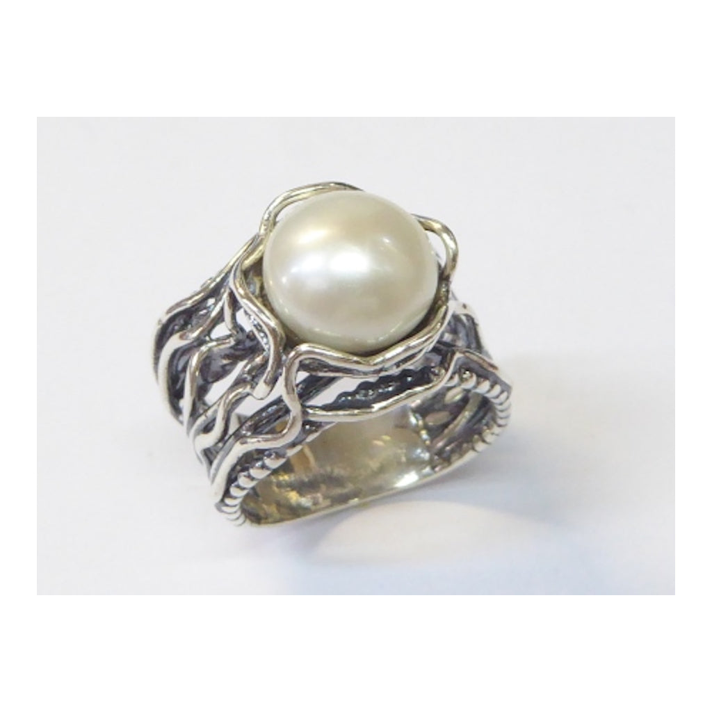 Shablool Designer Silver and Pearl Ring - R02431