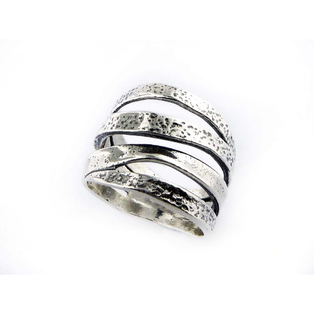 Shablool Designer Silver Textured Ring - R02873