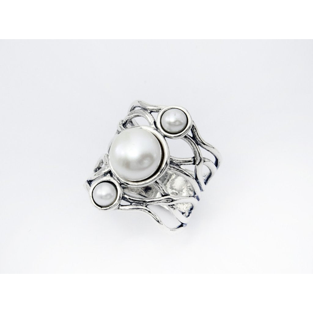 Shablool Designer Silver and Pearl Ring - R02922
