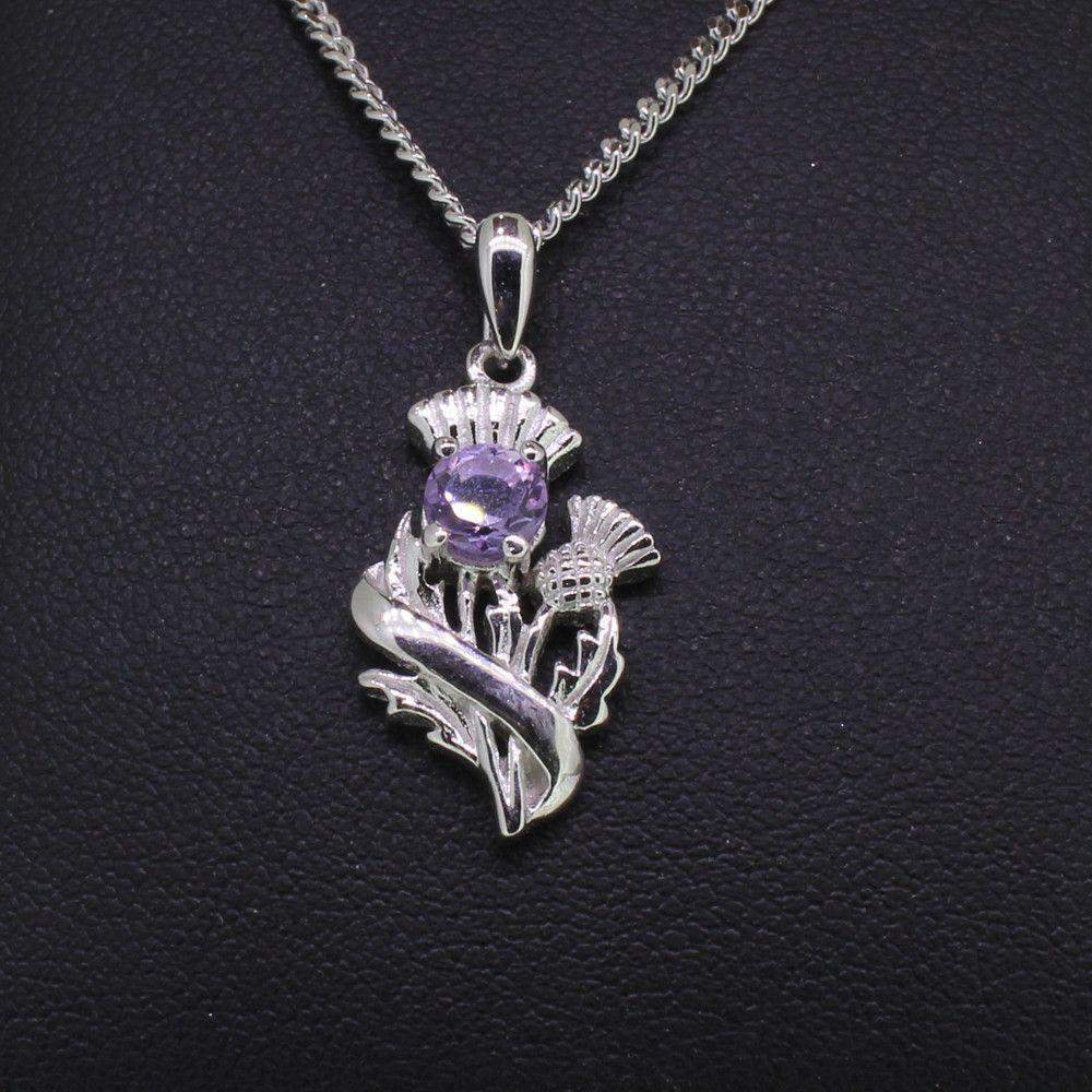 Cairn Sterling Silver And Amethyst Scottish Thistle Pendant - 55520-Ogham Jewellery